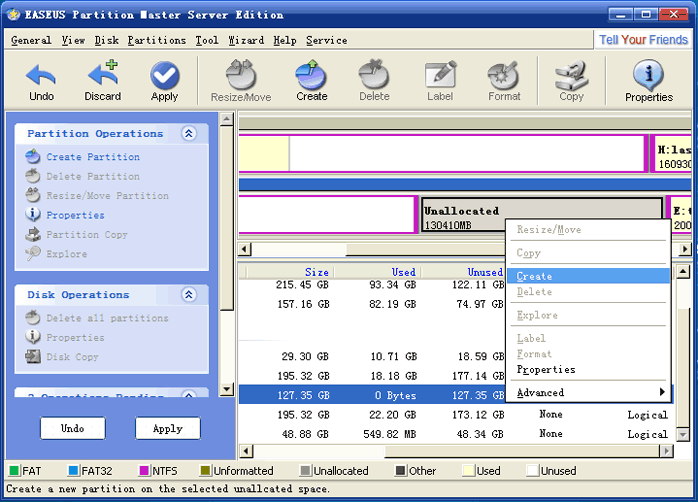 EASEUS Partition Manager Server: Create Partition