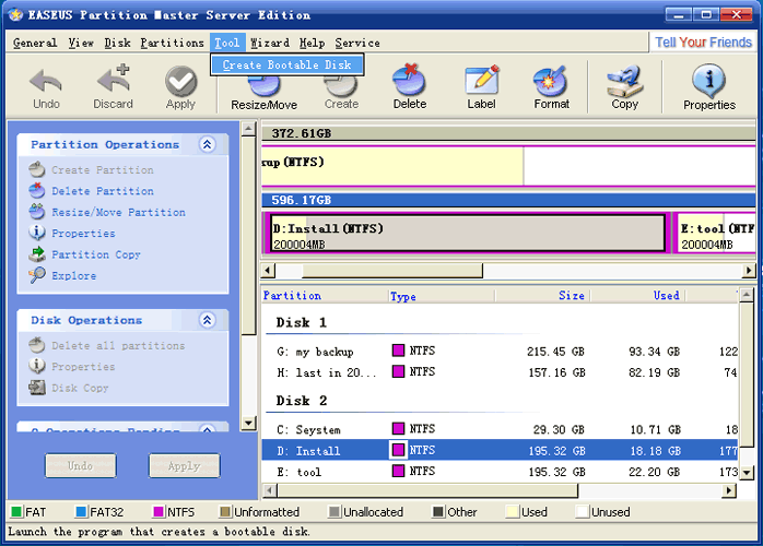 EASEUS Partition Manager Server: Create bootable disks