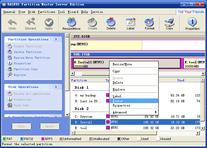 EASEUS Partition Manager Server: Format Partition