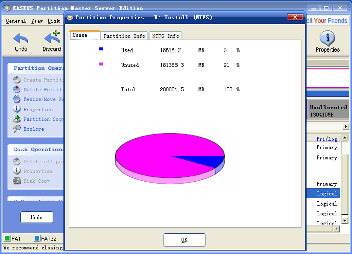 EASEUS Partition Manager Server: View Partition Properties