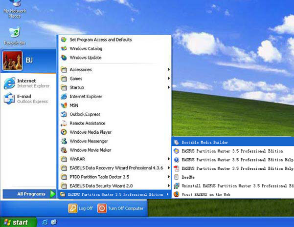 EASEUS Partition Manager Start Menu