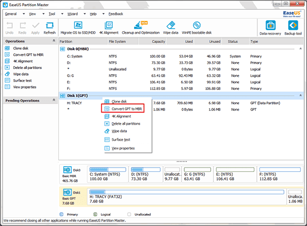 Convert GPT to MBR