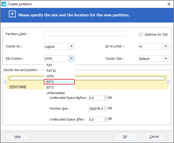 Create ext2/ext3 partition