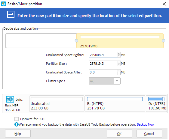 Use Resize/Move features to resize your partitions