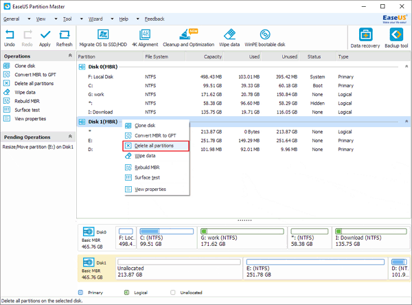 Delete all partitions