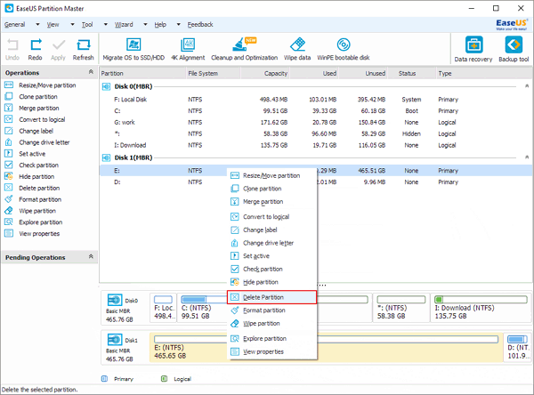 Select a Partition to Delete
