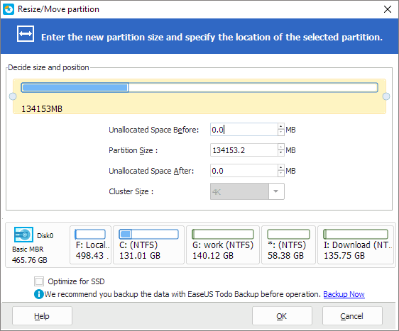 Use Resize/Move features to resize your partitions