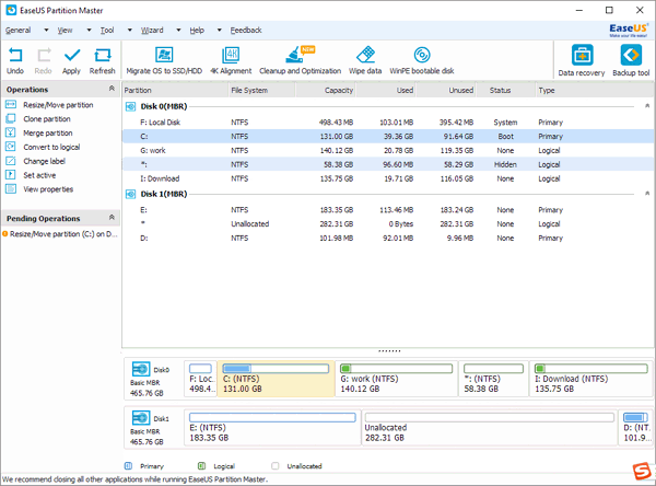 Preview resizing system partition results
