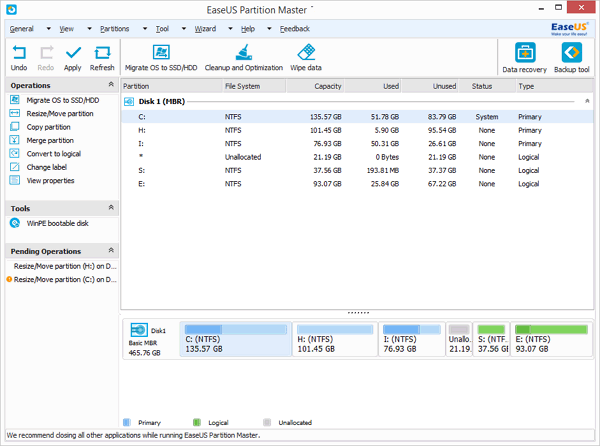 Preview resizing system partition results