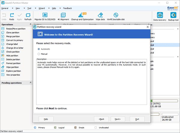 EaseUS Partition Master: Partition Recovery