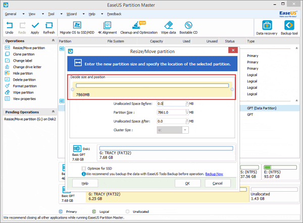 Shrink partition