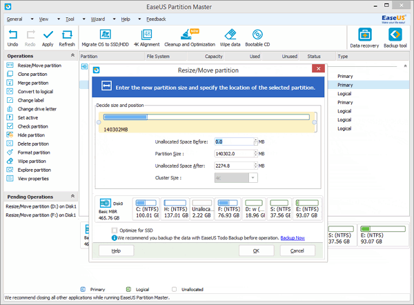 Shrink the partition