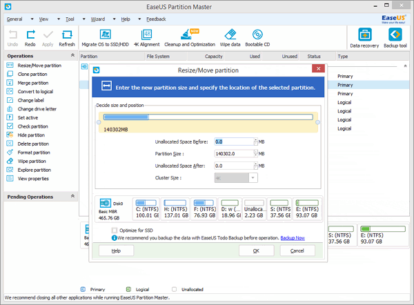 Shrink the partition by dragging on disk map