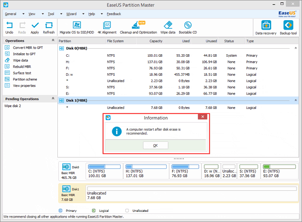 Wipe disk information