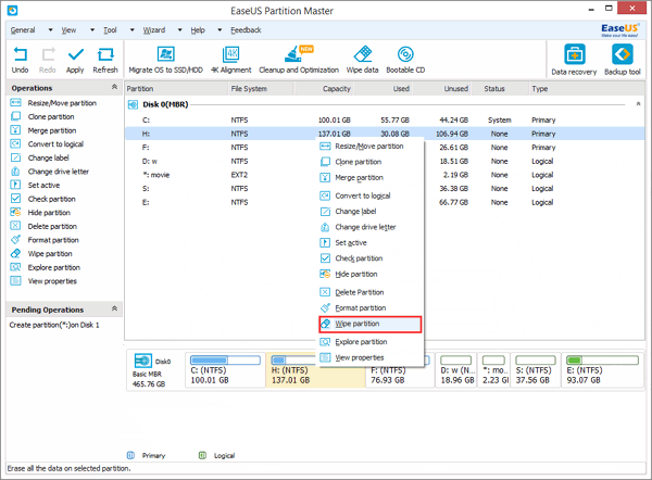 Select wipe partition