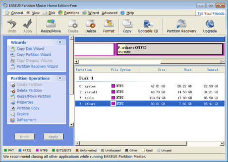 EASEUS Partition Master Home Edition Main Window