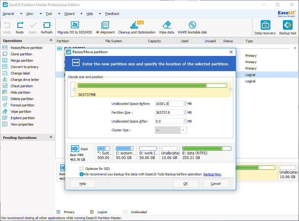 EaseUS Partition Master: Move Partition