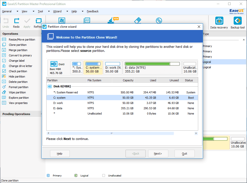 EaseUS Partition Master: Partition Copy