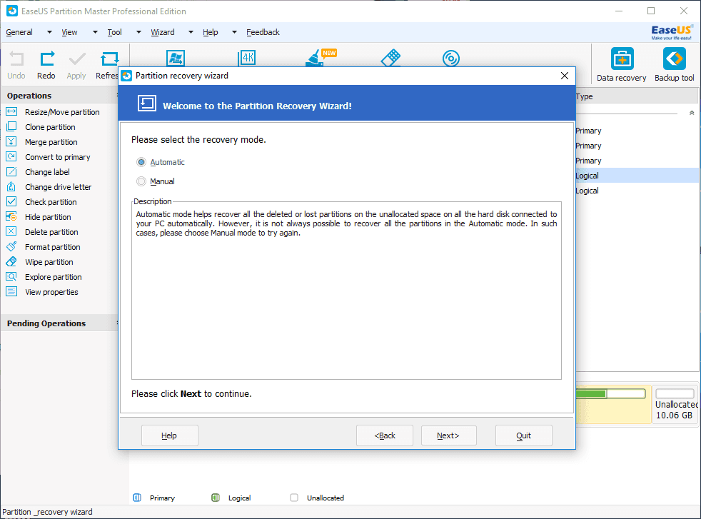 EaseUS Partition Master: Partition Recovery