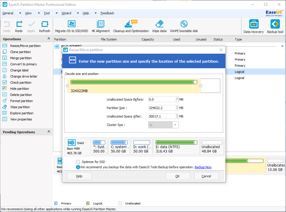 Resize partition