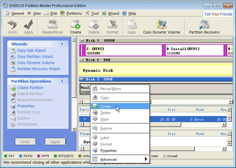 EASEUS Partition Master: Create Partition