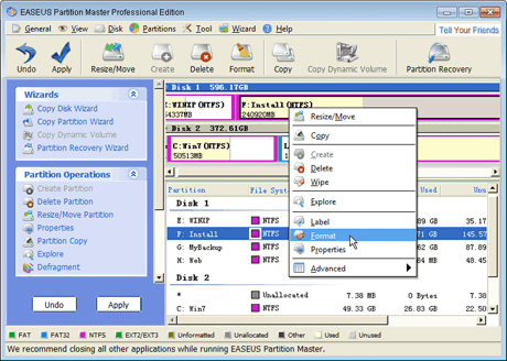 EASEUS Partition Master: Format Partition