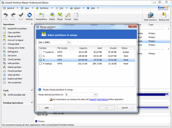 EaseUS Partition Master: MergePartition