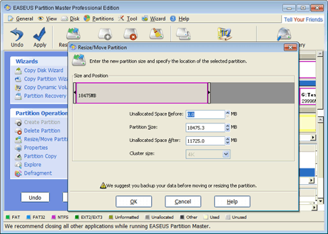 EASEUS Partition Master: Move Partition