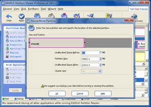 Choose Partition to Move and Resize
