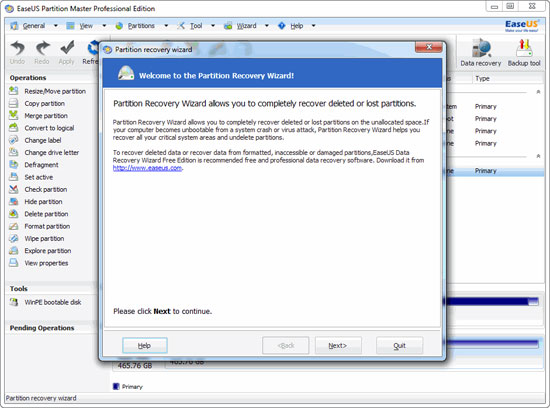 EaseUS Partition Master: Partition Recovery