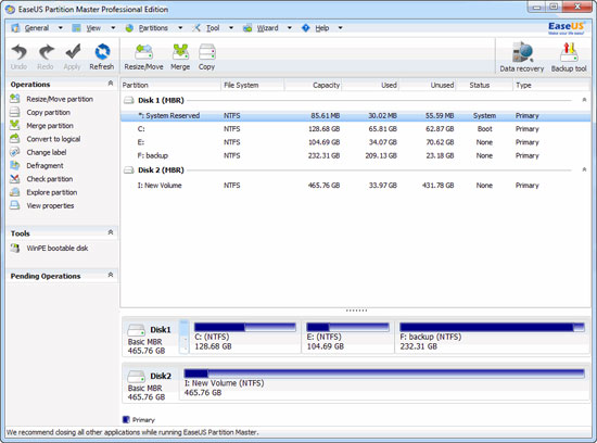 EaseUS Partition Master main window