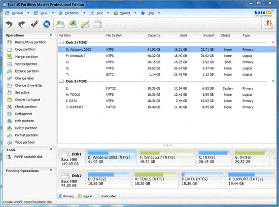 Click to view EaseUS Partition Master Professional 9.1 screenshot