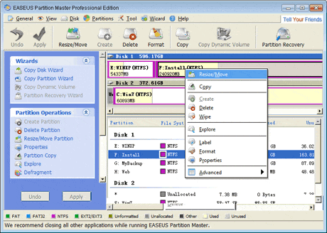 EASEUS Partition Master: Resize Partition