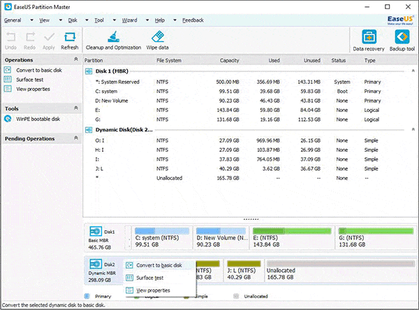 Choose Convert to Basic Disk for free
