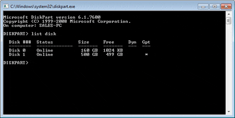 diskpart command: list disk