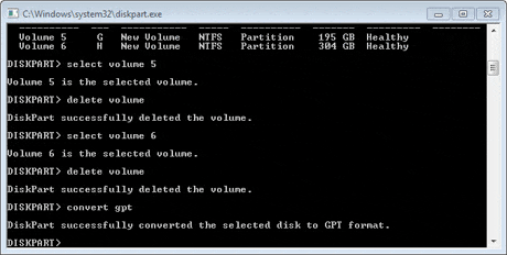 diskpart command: convert gpt