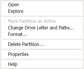 Disk Management Menu