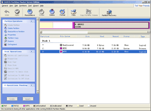 Server 2008 partition manager main window