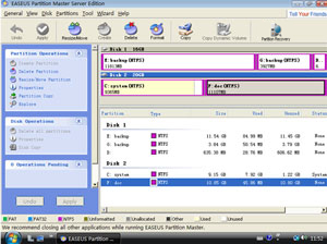 Server 2008 partition manager main window
