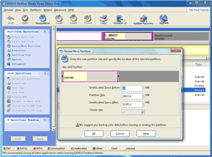 Drag partition borderline to resize