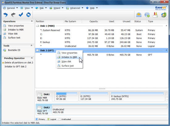 Initialize to MBR disk