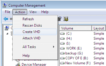 Create VHD in Windows 7