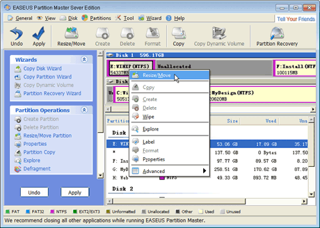 EASEUS Partition Master - Resize/Move