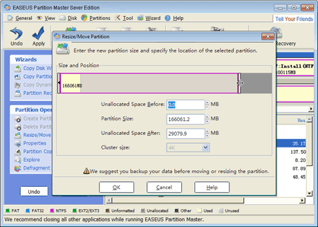 EASEUS Partition Master - Resize