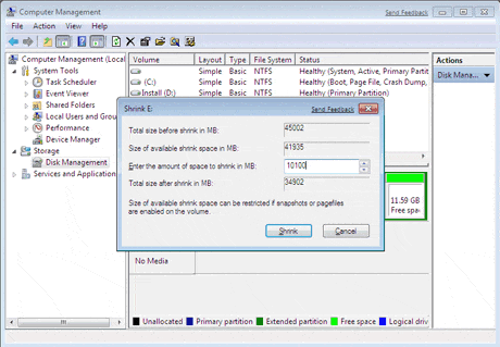 Shrink Windows 7 partition