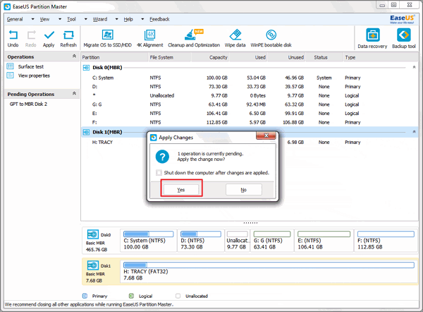 GPT to MBR disk without any data loss