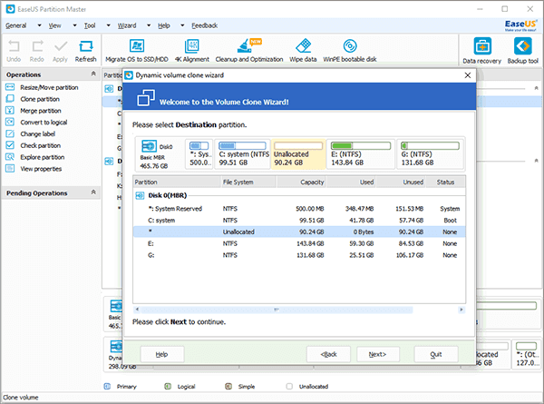 Select Destination Partition