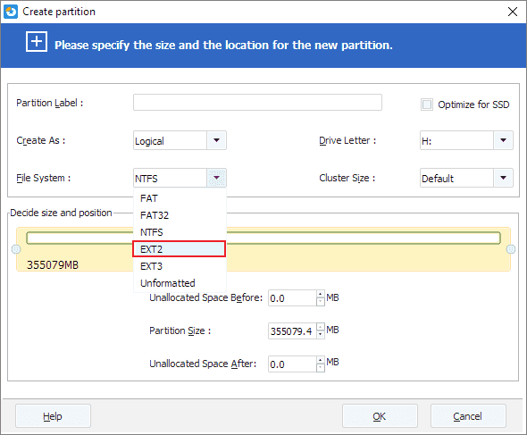 Create ext2/ext3 partition
