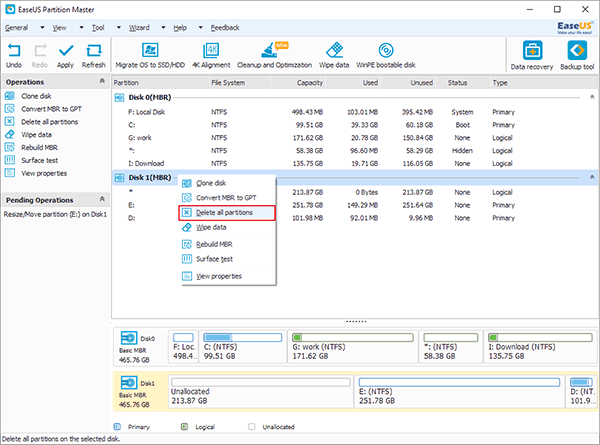Delete all partitions
