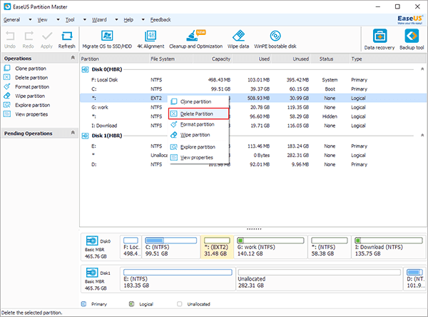 Delete ext2/ext3 partition